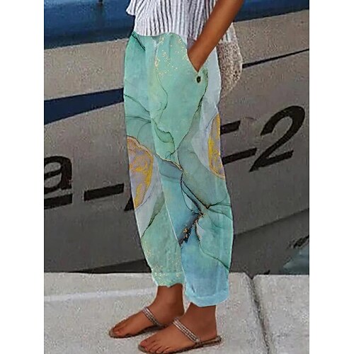 

Women's Chinos Pants Trousers Green Blue Wine Mid Waist Fashion Casual Weekend Side Pockets Print Micro-elastic Full Length Comfort Flower / Floral S M L XL 2XL / Loose Fit