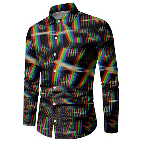 

Men's Shirt Optical Illusion Turndown Black Long Sleeve 3D Print Outdoor Halloween Button-Down Print Tops Vintage Cool Designer Casual