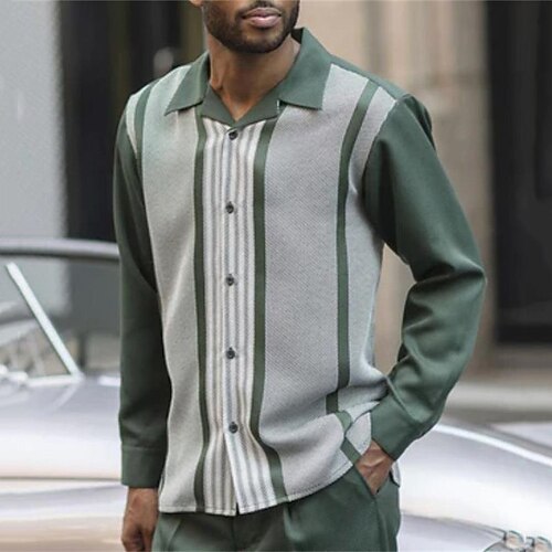 

Men's Shirt 3D Print Striped Turndown Street Casual Button-Down Print Long Sleeve Tops Designer Casual Fashion Breathable Green