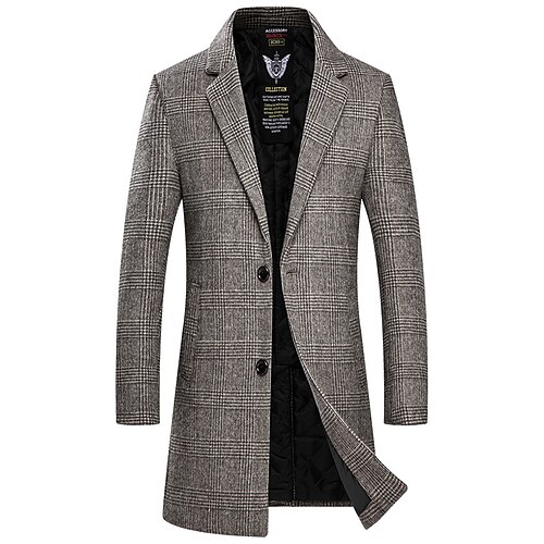 

Men's Casual Overcoat Long Regular Fit Checkered Single Breasted Two-buttons Grey Camel 2022 / Winter