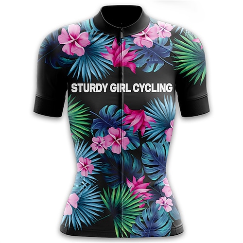 

21Grams Women's Cycling Jersey Short Sleeve Bike Top with 3 Rear Pockets Mountain Bike MTB Road Bike Cycling Breathable Quick Dry Moisture Wicking Reflective Strips Blue Floral Botanical Polyester