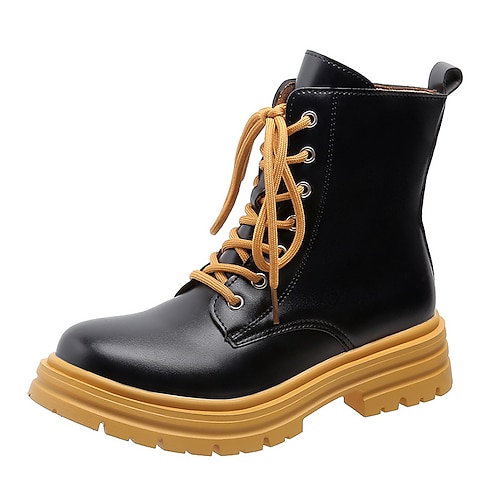 

Women's Boots Combat Boots Motorcycle Boots Booties Ankle Boots Flat Heel Round Toe Luxurious Casual Punk Daily Work Walking Shoes PU Leather Lace-up Fall Winter Solid Colored Black Yellow