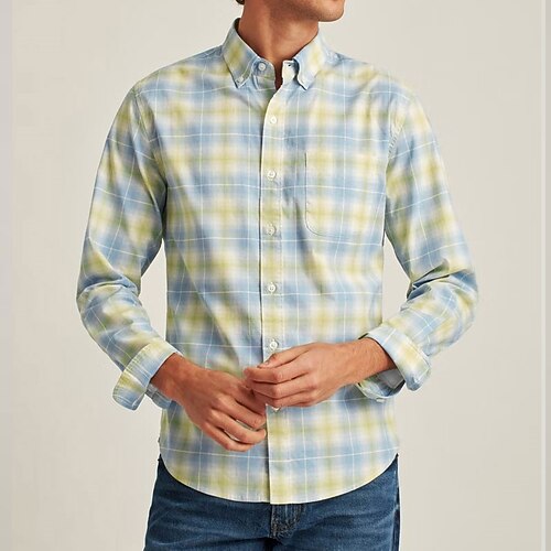 

Men's Shirt 3D Print Plaid Turndown Street Casual Button-Down Print Long Sleeve Tops Business Casual Fashion Breathable Beige