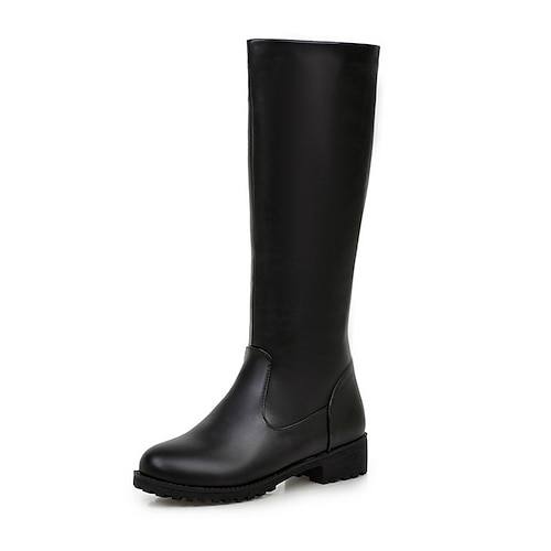 

Femme Bottes du quotidien Bottes genou Hiver Talon Bottier Bout rond Minimalisme Cuir PU Mocassins Couleur Pleine Noir