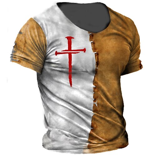 

Men's Unisex T shirt Tee 3D Print Color Block Graphic Prints Cross Crew Neck Street Daily Print Short Sleeve Tops Designer Casual Big and Tall Sports Brown / Summer