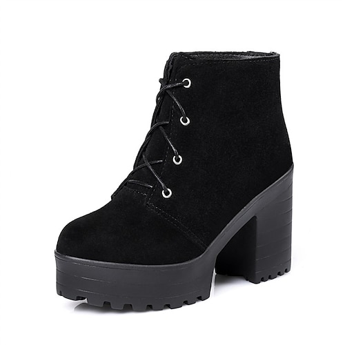 

Women's Boots Daily Lace Up Boots Booties Ankle Boots Winter Block Heel Round Toe Classic Nubuck Lace-up Solid Colored Almond Black