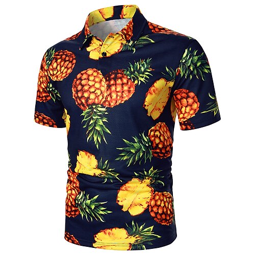 

Men's Shirt Golf Shirt Dress Shirt Casual Shirt Graphic Shirt Pineapple Button Down Collar Yellow Print Outdoor Casual Short Sleeve Color Block Button-Down Clothing Apparel Fashion Designer Simple