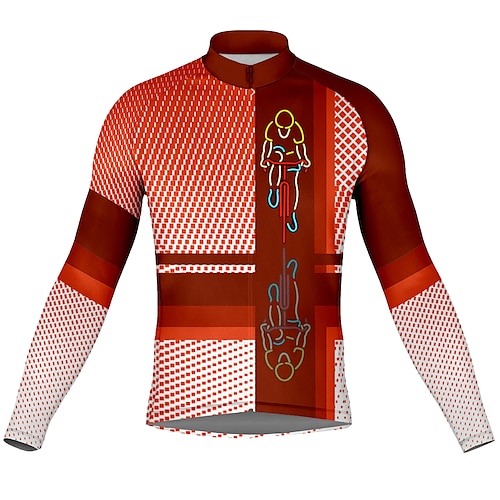 

21Grams Men's Cycling Jersey Long Sleeve Bike Top with 3 Rear Pockets Mountain Bike MTB Road Bike Cycling Breathable Quick Dry Moisture Wicking Reflective Strips Red Plaid Checkered Polyester Spandex