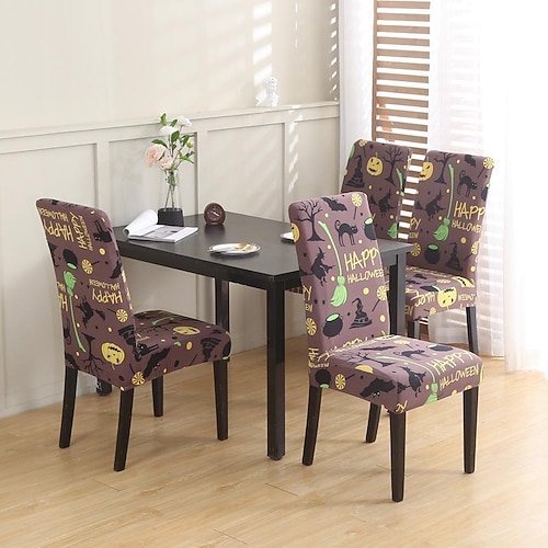 

Halloween Stretch Kitchen Chair Cover Slipcover Pumpkin Printing Four Seasons Universal Super Soft Fabric for Dinning Party,Halloween Party