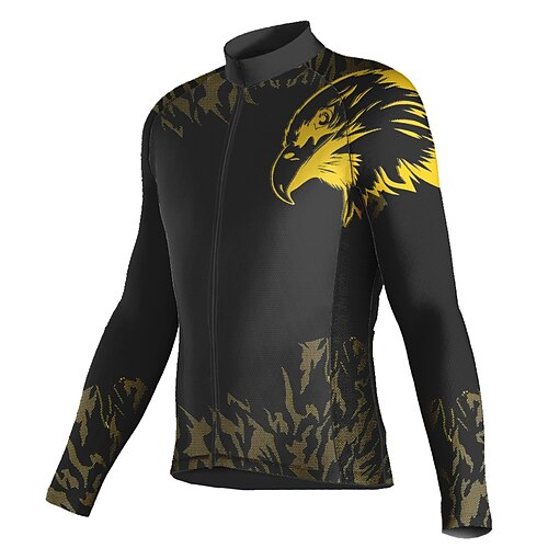 

21Grams Men's Cycling Jersey Long Sleeve Bike Top with 3 Rear Pockets Mountain Bike MTB Road Bike Cycling Breathable Quick Dry Moisture Wicking Reflective Strips Green Yellow Red Eagle Polyester