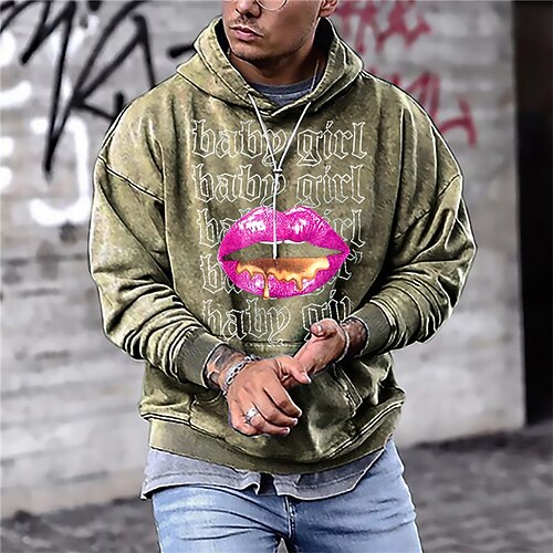 

Men's Unisex Hoodie Pullover Hoodie Sweatshirt Graphic Prints Mouth Letter Print Hooded Daily Sports 3D Print Designer Casual Hoodies Sweatshirts Long Sleeve Green