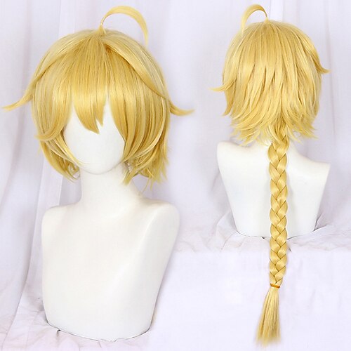 

Genshin Impact Cosplay Cosplay Wigs Men's Unisex Asymmetrical Braid 30 inch Heat Resistant Fiber Curly Blonde Teen Adults' Anime Wig