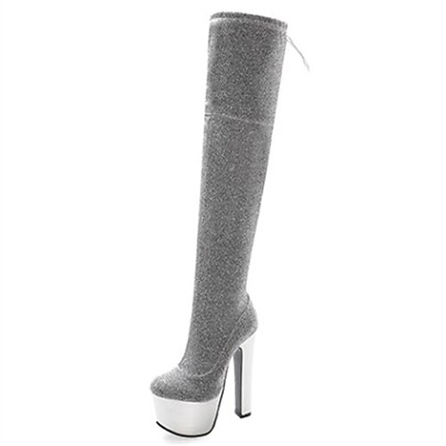 

Femme Bottes Bottes à talons Soirée Cuissardes Hiver Lacet Plateau Talon haut Talon Bottier Bout rond Minimalisme Matière synthétique Fermeture Couleur Pleine Vin Noir Argent