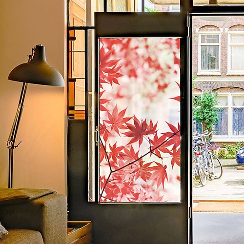 

Red Maple Leaf Pattern Window Film Home Bedroom Bathroom Glass Window Film Stickers Self Adhesive Sticker 116 x 60CM Wall Stickers for Bedroom Living Room