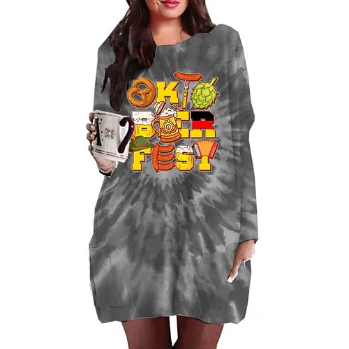 

Women's Plus Size Holiday Dress Tie Dye Crew Neck Print Long Sleeve Fall Winter Casual Short Mini Dress Causal Daily Dress