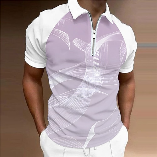 

Men's Collar Polo Shirt Golf Shirt Curve Turndown Purple 3D Print Outdoor Street Short Sleeves Zipper Print Clothing Apparel Fashion Designer Casual Breathable / Summer / Spring / Summer