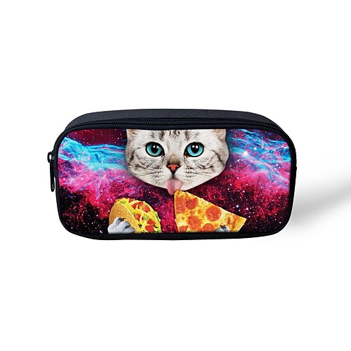 

Unisex Bags Polyester Pencil Cases Zipper Cartoon Cat Floral Print Daily Office & Career 3D Print Black