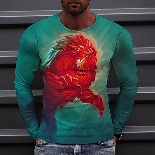 

Men's T shirt Tee Tee Graphic Round Neck Green Blue Purple Yellow Orange Long Sleeve 3D Print Casual Daily Print Tops Fashion Designer Comfortable Big and Tall