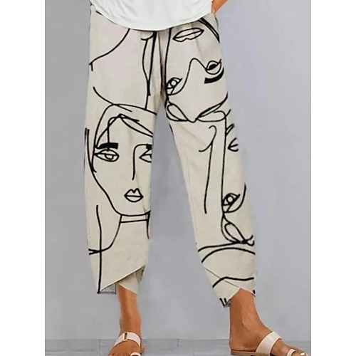 

Women's Wide Leg Chinos Pants Trousers Baggy Linen Linen / Cotton Blend Black White Brown Mid Waist Fashion Designer Casual Weekend Print Micro-elastic Full Length Comfort Graphic S M L XL XXL