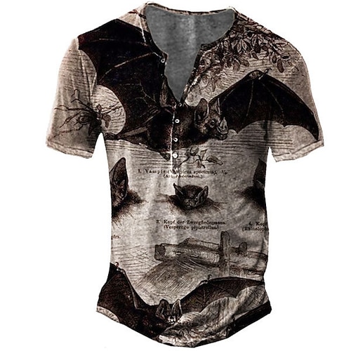 

Men's Henley Shirt Tee T shirt Tee 3D Print Graphic Patterned Animal Plus Size Henley Daily Sports Button-Down Print Short Sleeve Tops Designer Basic Casual Big and Tall Dark Gray / Summer