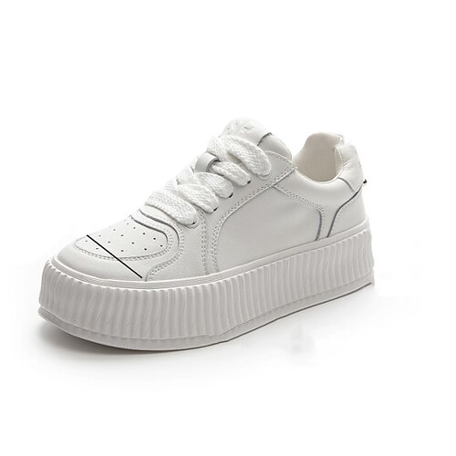 

Women's Sneakers Outdoor Daily Comfort Shoes Platform Sneakers White Shoes Lace-up Flat Heel Round Toe Casual Minimalism Walking Shoes Cowhide Lace-up Solid Colored Pink Coffee Gray