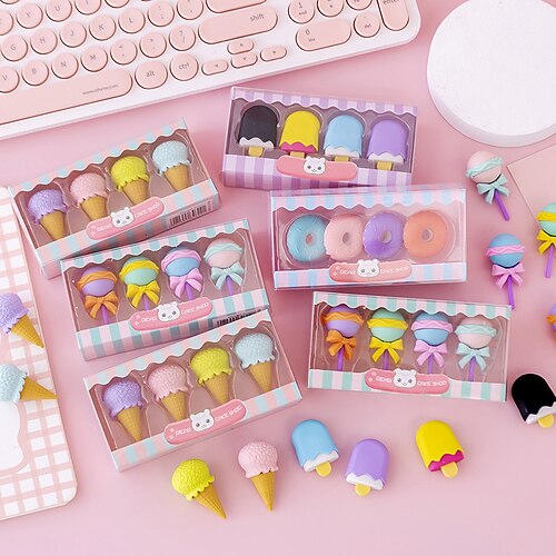 

4pcs Erasers Cute Cartoon Design Durable Easily Remove Pencil Marks TPR for School Student Classroom 4.72.6 cm