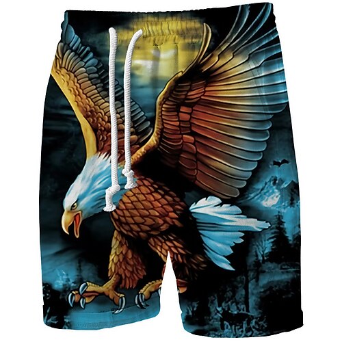 

Men's Beach Shorts Terry Shorts Drawstring Elastic Waist 3D Print Graphic Eagle Breathable Soft Short Casual Daily Holiday Streetwear Designer Blue Micro-elastic