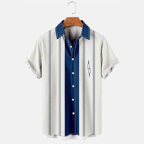 

Men's Shirt Summer Hawaiian Shirt Graphic Shirt Graphic Striped Turndown White 3D Print Outdoor Street Short Sleeve 3D Print Button-Down Clothing Apparel Designer Casual Classic Hawaiian / Spring