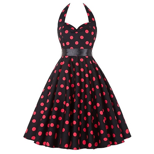 

Women's Swing Dress PolkaDotDress Vintage Dress Midi Dress Black Sleeveless Polka Dot Backless Spring Summer Halter Neck 1950s Weekend 2022 S M L XL XXL