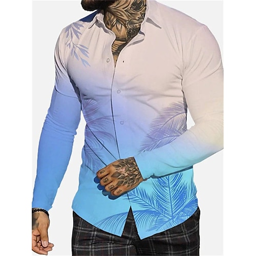 

Men's Shirt 3D Print Gradient Turndown Street Casual Button-Down Print Long Sleeve Tops Casual Fashion Breathable Blue