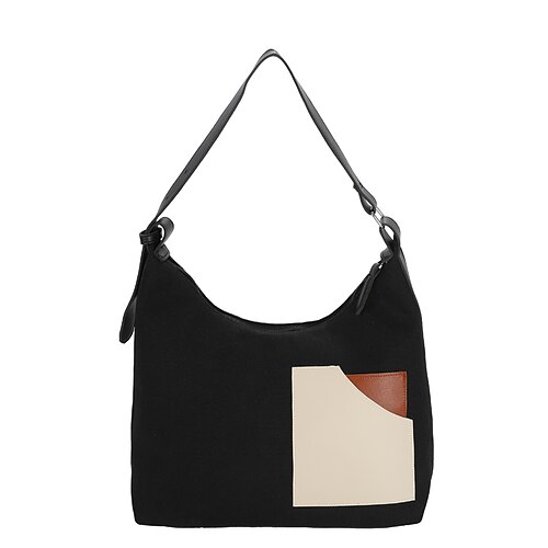 

Women's Canvas Tote Bag Canvas Zipper Solid Color Daily Black Beige