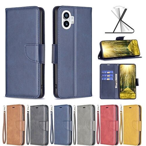 

Phone Case For Nothing Phone 1 Wallet Card Nothing Phone 1 Anti-theft with Wrist Strap Card Holder Slots Solid Colored PU Leather