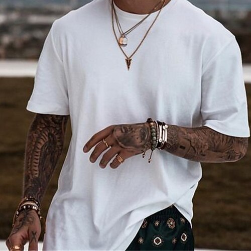 

Men's T shirt Tee Solid Color Crew Neck White Street Holiday Short Sleeve Clothing Apparel Fashion Casual Comfortable