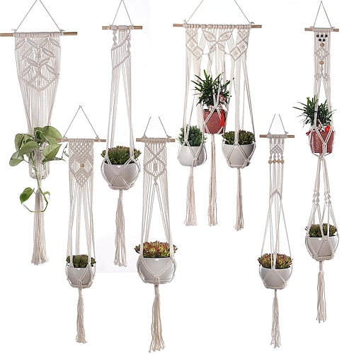 

Boho Hand Woven Macrame Tapestry Plant Hanger Holder Bohemian Boho Ornament Art Decor Home Bedroom Living Room Decoration Nordic Handmade Tassel Cotton Flower Pot