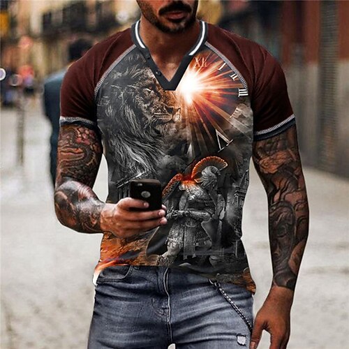 

Men's Unisex T shirt Tee Animal Graphic Prints V Neck Green Blue Gray Dark Gray Red Short Sleeve 3D Print Outdoor Street Button-Down Print Tops Sports Designer Casual Big and Tall / Summer / Summer
