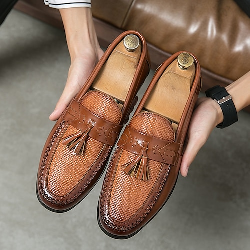 

Men's Loafers & Slip-Ons Tassel Loafers Comfort Loafers British Style Plaid Shoes Casual British Daily Office & Career PU Black Brown Fall Spring