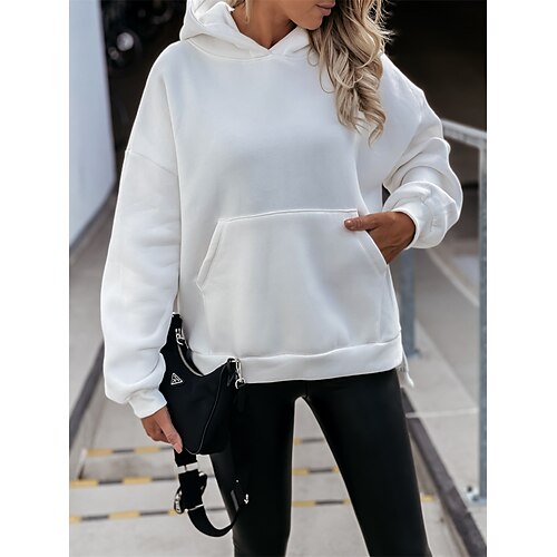 

Women's Pullover Hoodie Sweatshirt Pullover Casual Print Green White Black Plain Loose Daily Crew Neck Long Sleeve Cotton S M L XL