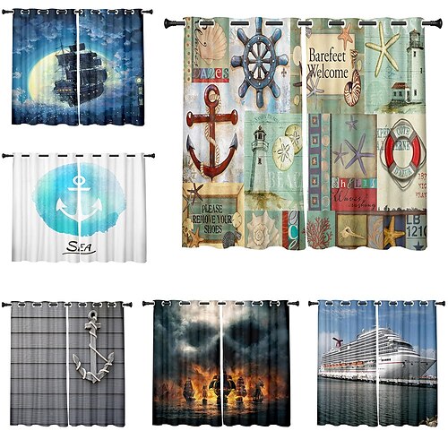 

2 Panels Set Blackout Curtains Anchor Printed Thermal Insulated Curtains for Bedroom Living Room Modern Grommet Window Drapes Curtain Drapes