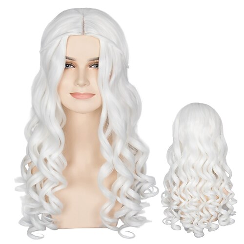 

capelli delle donne bianco parrucca di halloween della ragazza lungo ricci strega costume cosplay parrucca regina lolita elf wig