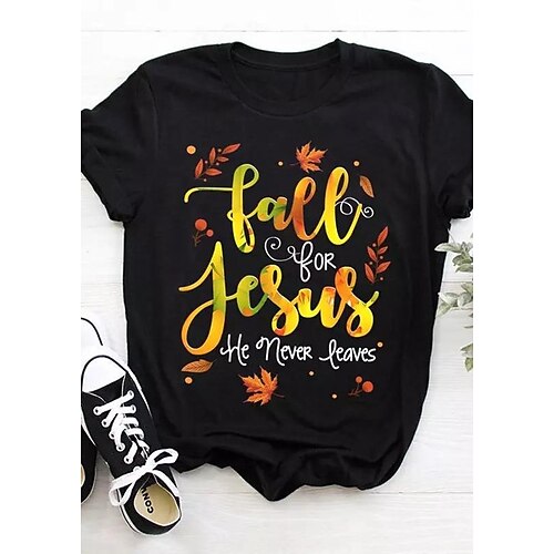 

Women's Clothing Basic Tops Hot Stamping T-shirt Jesus He Never Speaks Letter Pattern Loose Short-Sleeved T-Shirt