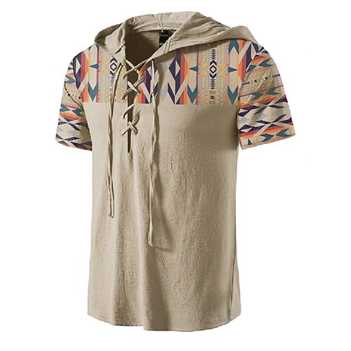 

Men's Unisex T shirt Tee 3D Print Graphic Prints Hooded Street Daily Lace up Print Short Sleeve Tops Designer Basic Casual Big and Tall Khaki