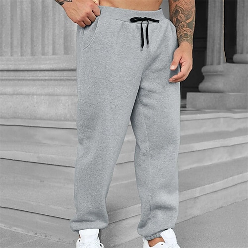 

Men's Sweatpants Joggers Trousers Drawstring Elastic Waist Solid Color Comfort Breathable Casual Daily Streetwear Cotton Blend Sports Fashion Grey Micro-elastic / Elasticity