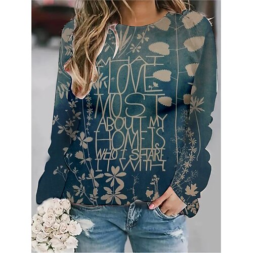 

Women's Sweatshirt Pullover Floral Text Print Daily Sports 3D Print Active Streetwear Hoodies Sweatshirts Blue