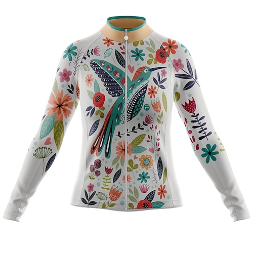 

21Grams Women's Cycling Jersey Long Sleeve Bike Top with 3 Rear Pockets Mountain Bike MTB Road Bike Cycling Breathable Quick Dry Moisture Wicking White Floral Botanical Bird Spandex Polyester Sports