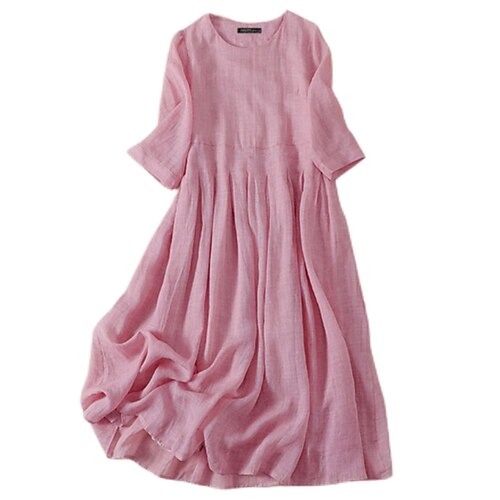 

Women's A Line Dress Casual Dress Midi Dress Blue Pink Yellow Half Sleeve Pure Color Ruched Patchwork Fall Winter Round Neck Casual 2022 S M L XL XXL 3XL 4XL 5XL