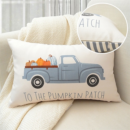 

Autumn Throw Pillow Cover Embroidery Farmhouse Square Quality Pillow Case for Bedroom Livingroom Cushion Cover Pumpkin Truck