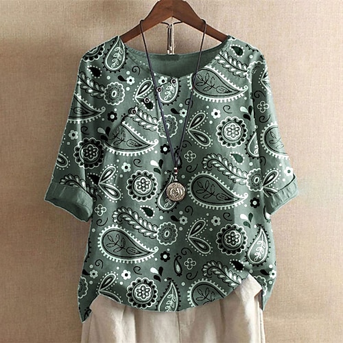 

Women's Plus Size Tops Blouse Shirt Floral Print Short Sleeve Crewneck Streetwear Daily Vacation Polyester Spring Summer Green Blue