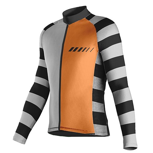 

21Grams Men's Cycling Jersey Long Sleeve Bike Top with 3 Rear Pockets Mountain Bike MTB Road Bike Cycling Breathable Quick Dry Moisture Wicking Reflective Strips Orange Color Block Stripes Polyester
