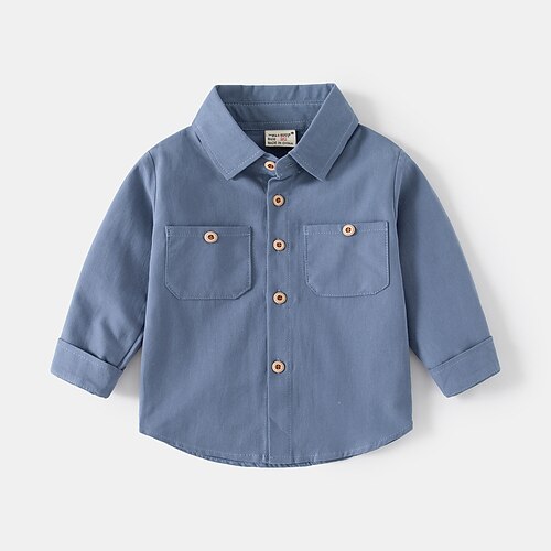 

Kids Boys Shirt Solid Color Outdoor Long Sleeve Crewneck Fashion Cotton 3-10 Years Winter Blue Yellow Brown