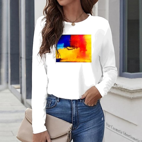 

Women's T shirt Casual Weekend 3D Painting Long Sleeve Print Round Neck Basic Print